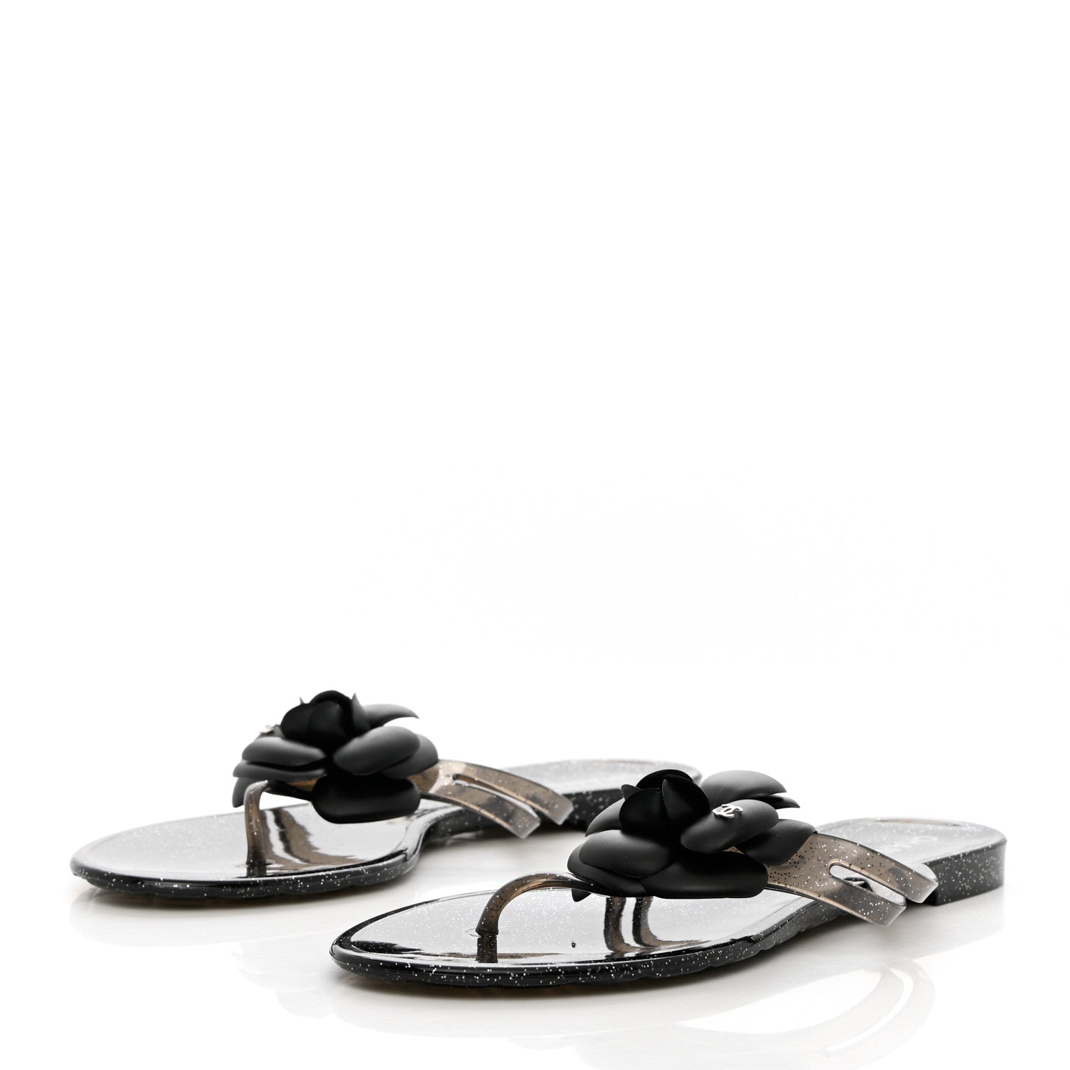 Chanel Jelly Quilted Camellia Thong Sandals 41 Black 3 of 9