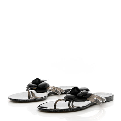 Chanel Jelly Quilted Camellia Thong Sandals 41 Black 3 of 9