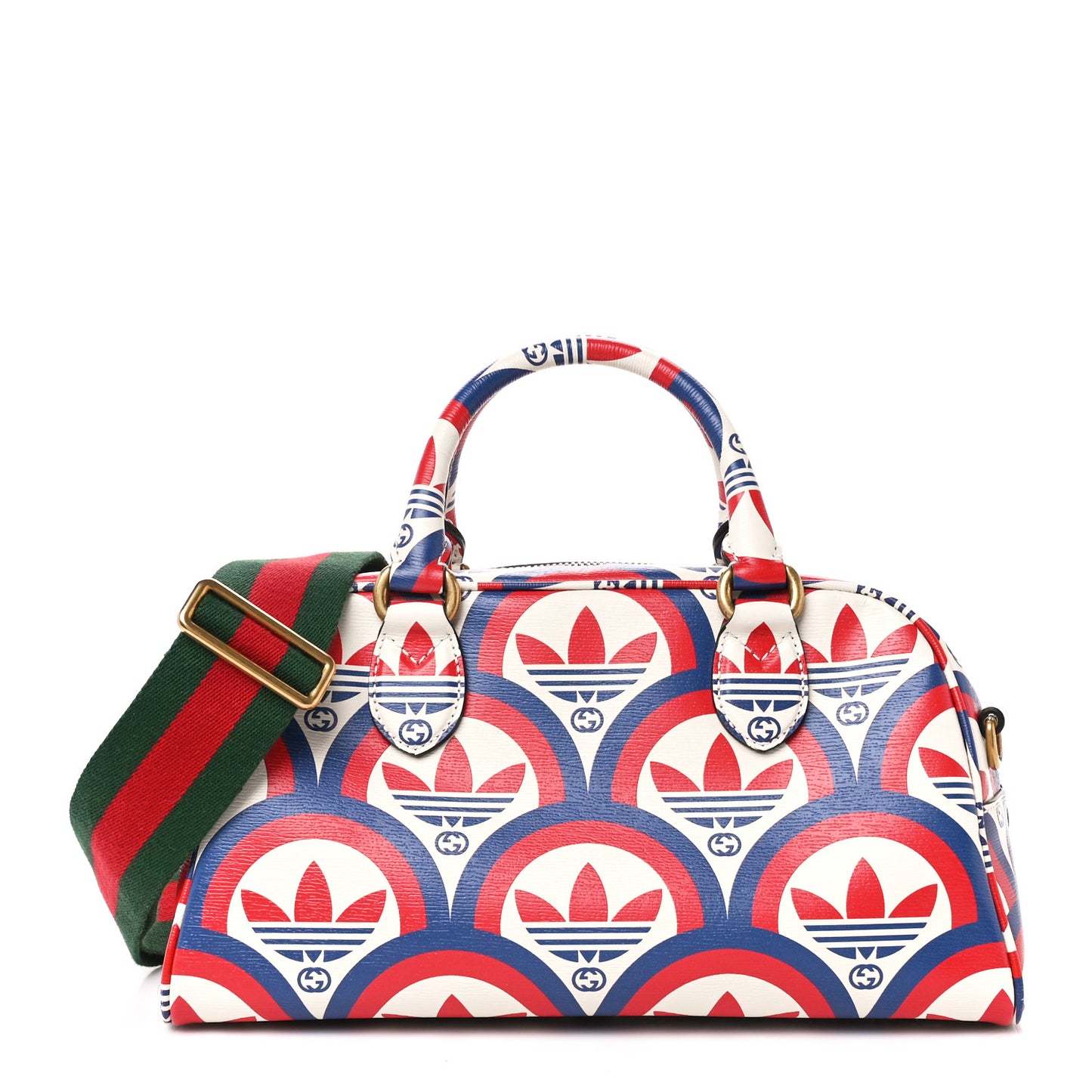 X ADIDAS Shangai Calfskin Web Trefoil Interlocking G Mini Duffle Bag Red White Blue