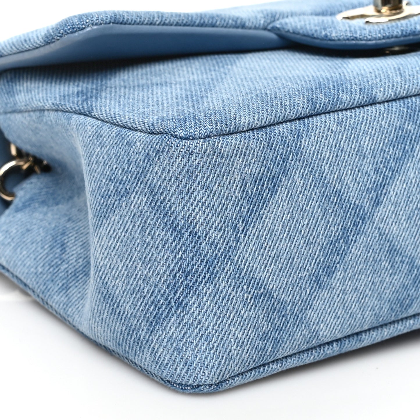 Printed Denim Quilted Mini Rectangular Flap Light Blue