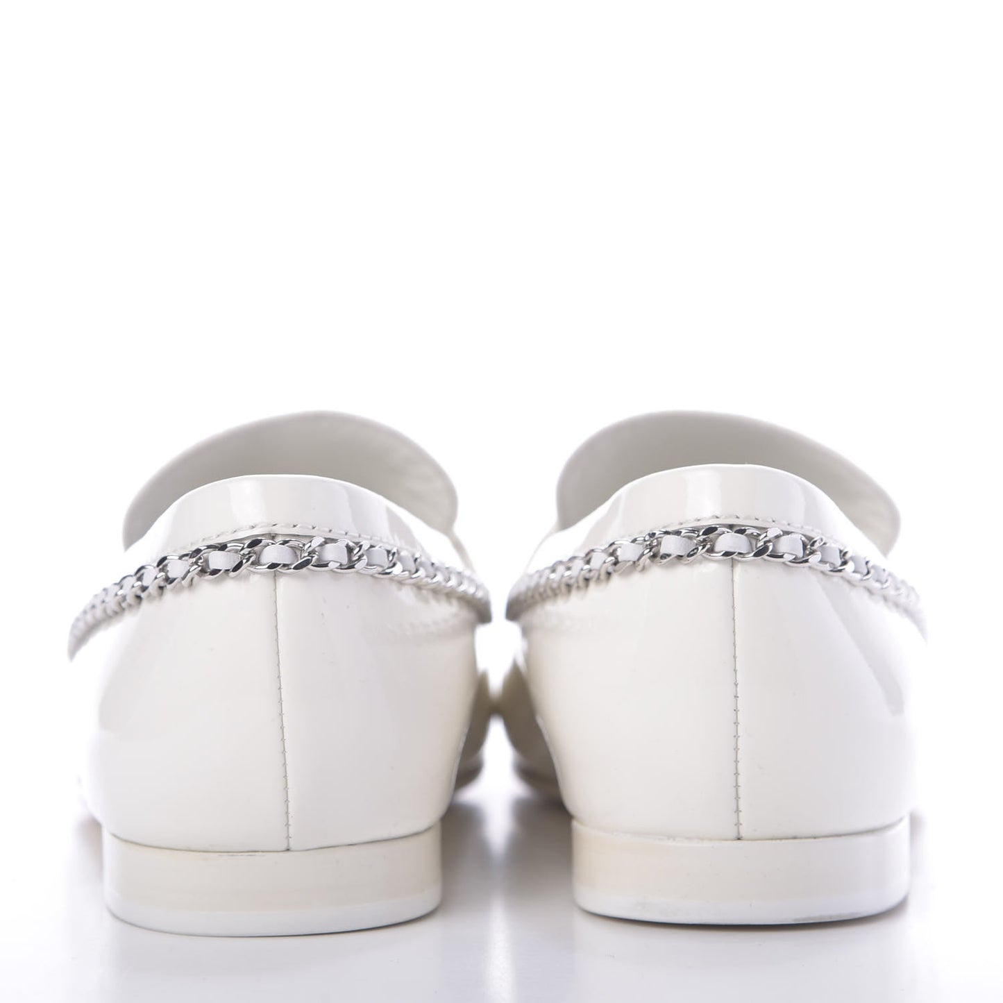 Patent Calfskin CC Chain Mocassin Loafers 37 White