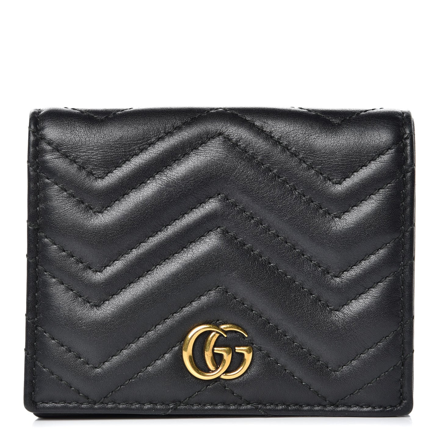 Calfskin Matelasse GG Marmont Card Case Black