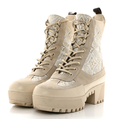 Louis Vuitton Suede Calfskin Jacquard Since 1854 Laureate Platform Desert Boots 40 Beige 3 of 10