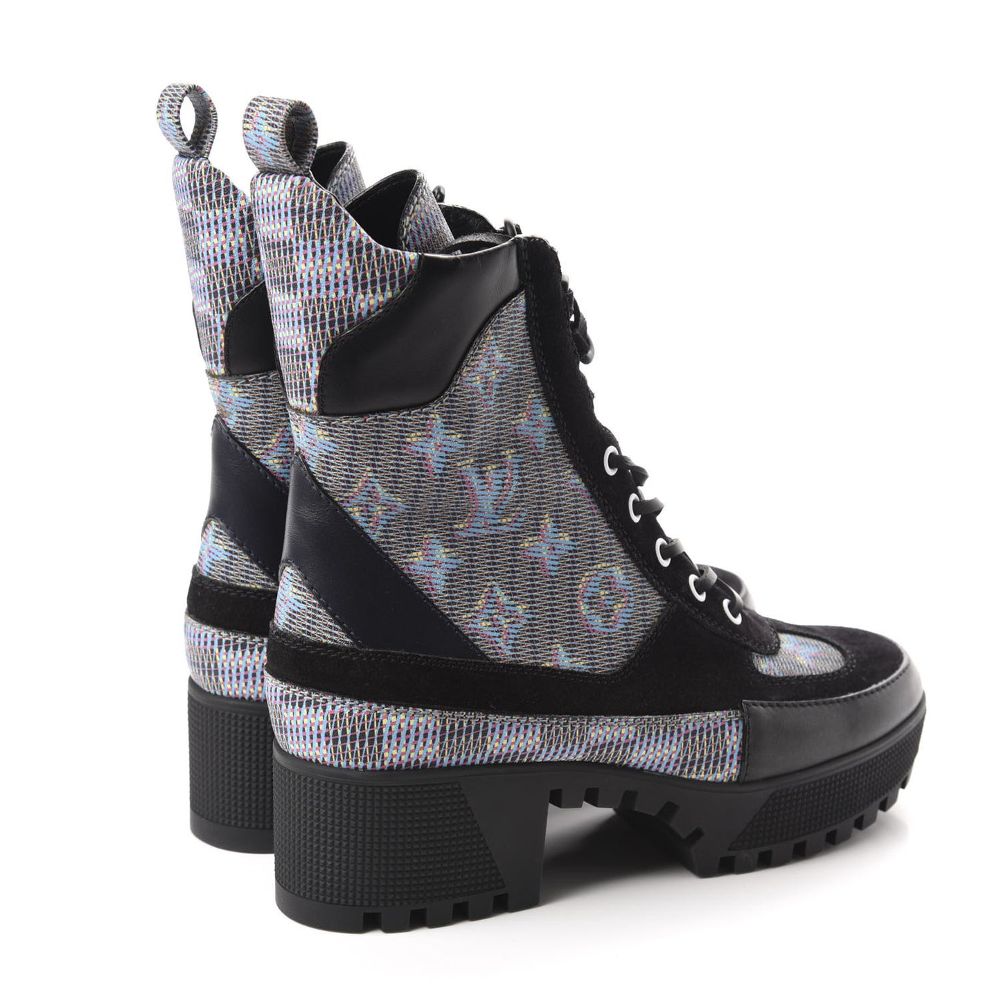 Monogram LV Pop Suede Calfskin Laureate Platform Desert Boots 37 Blue
