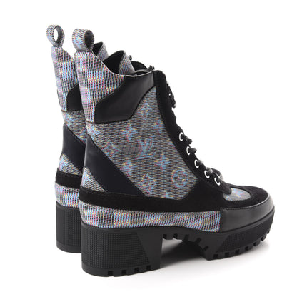 Louis Vuitton Monogram LV Pop Suede Calfskin Laureate Platform Desert Boots 37 Blue 4 of 9