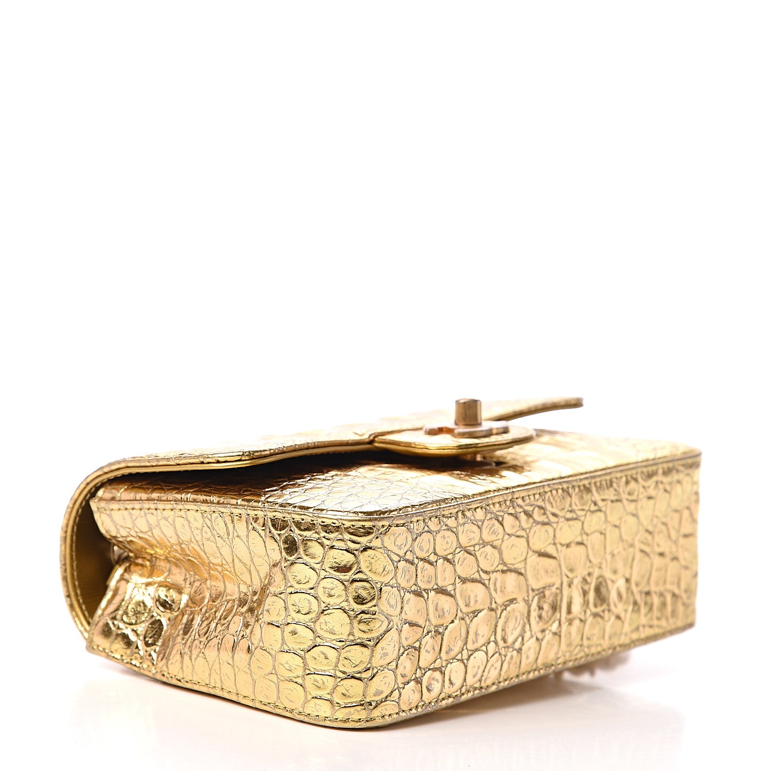Chanel Metallic Calfskin Crocodile Embossed Cocodile Rectangular Mini Flap Gold 3 of 12