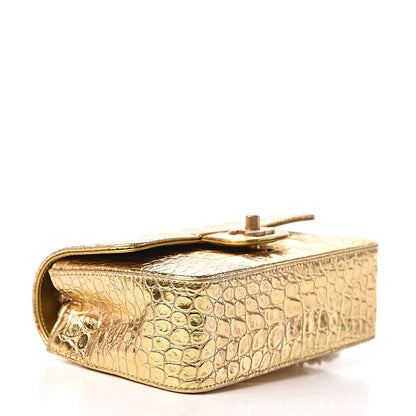 Chanel Metallic Calfskin Crocodile Embossed Cocodile Rectangular Mini Flap Gold 3 of 12