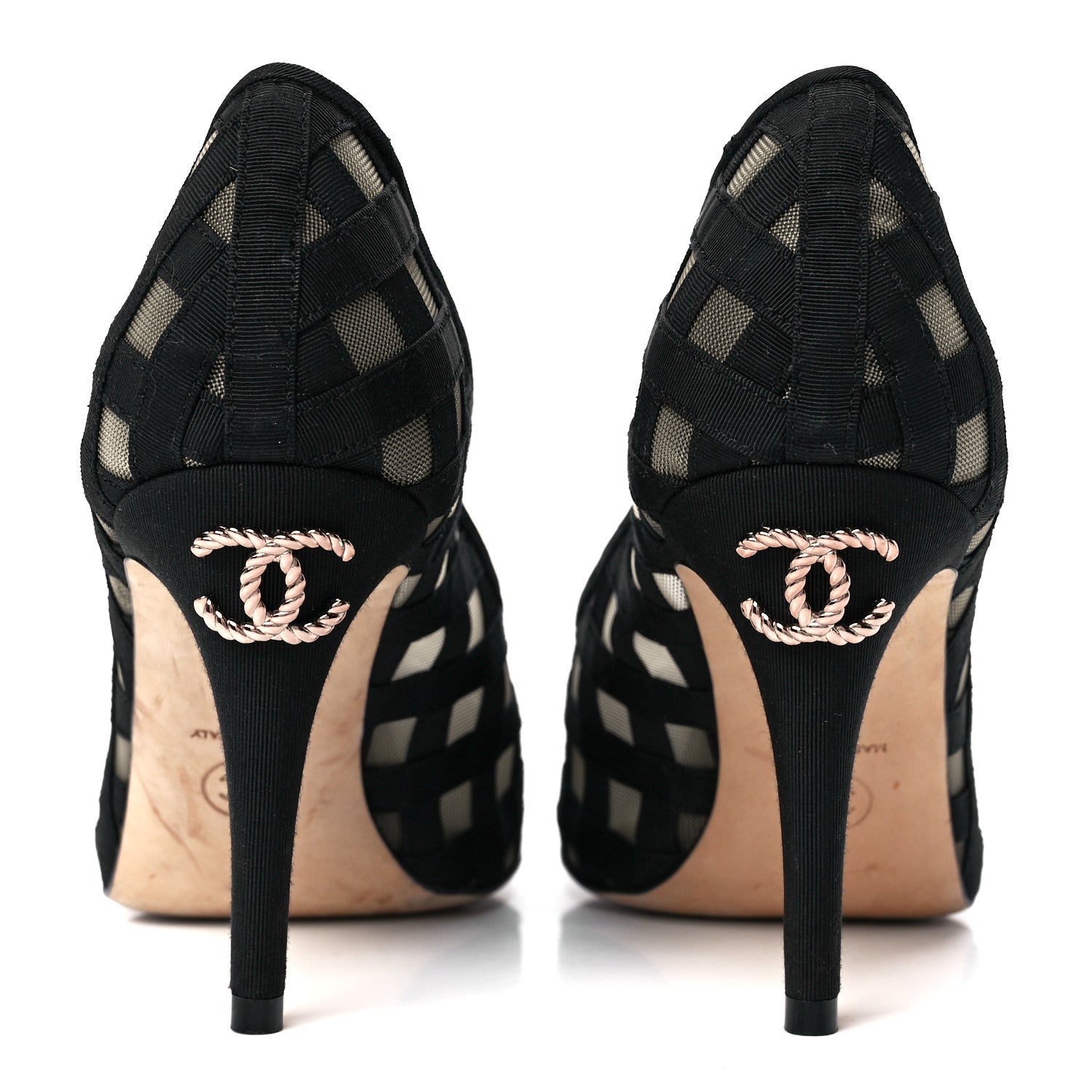 Chanel Mesh Grosgrain Cap Toe CC Heels 37 Black 5 of 7
