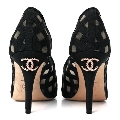 Chanel Mesh Grosgrain Cap Toe CC Heels 37 Black 5 of 7
