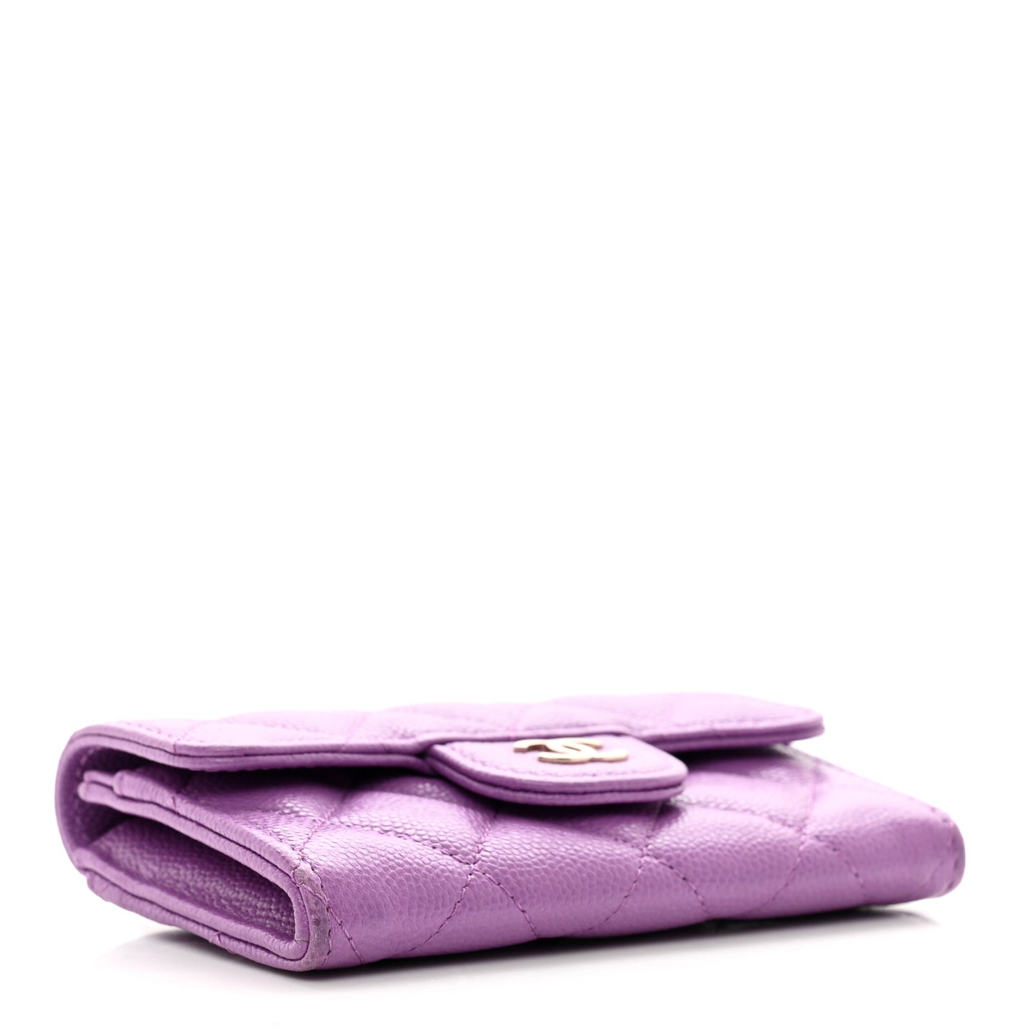 Caviar Quilted Flap Card Holder Wallet Purple
