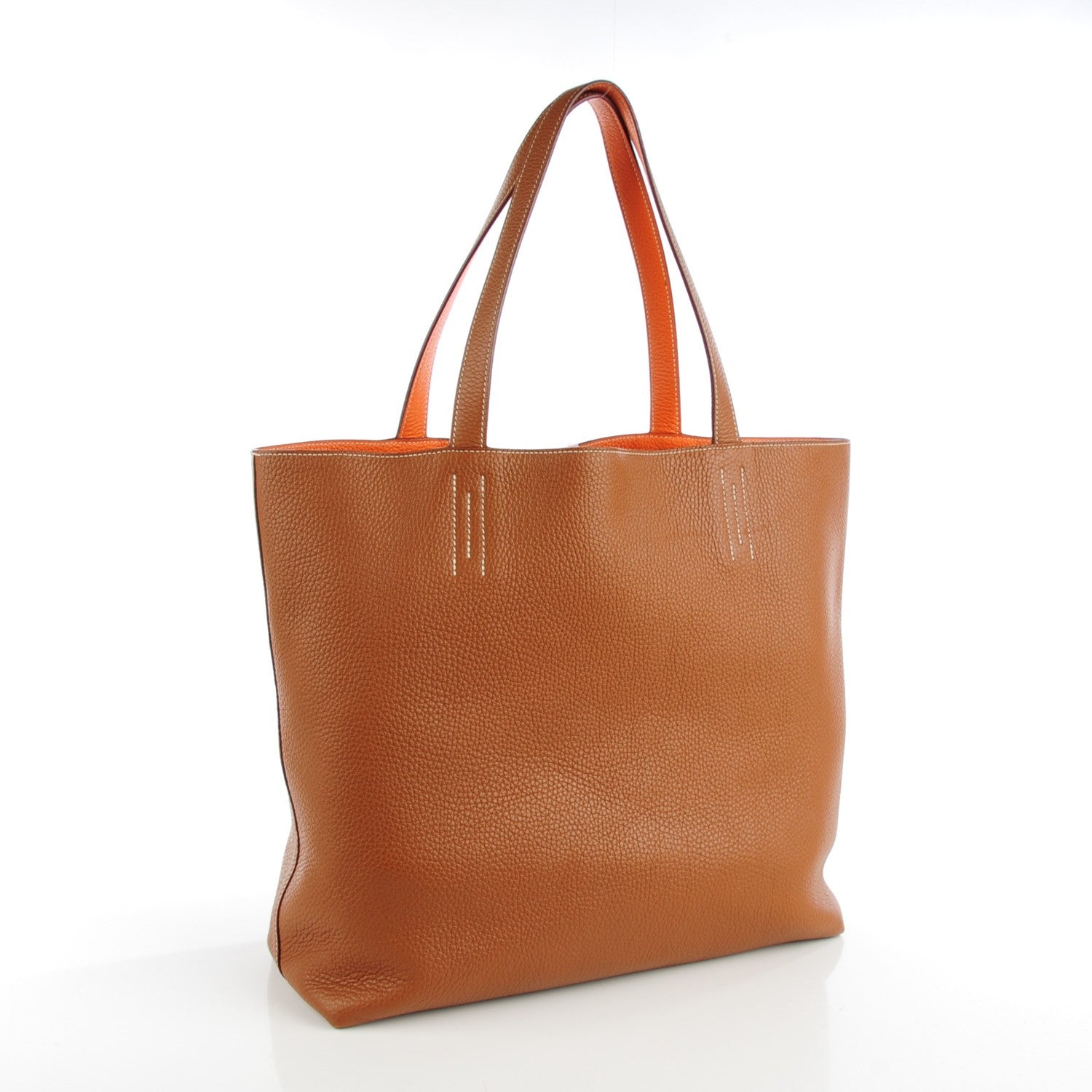 Hermes Taurillon Clemence Double Sens 45 Reversible Tote Orange Gold 4 of 7