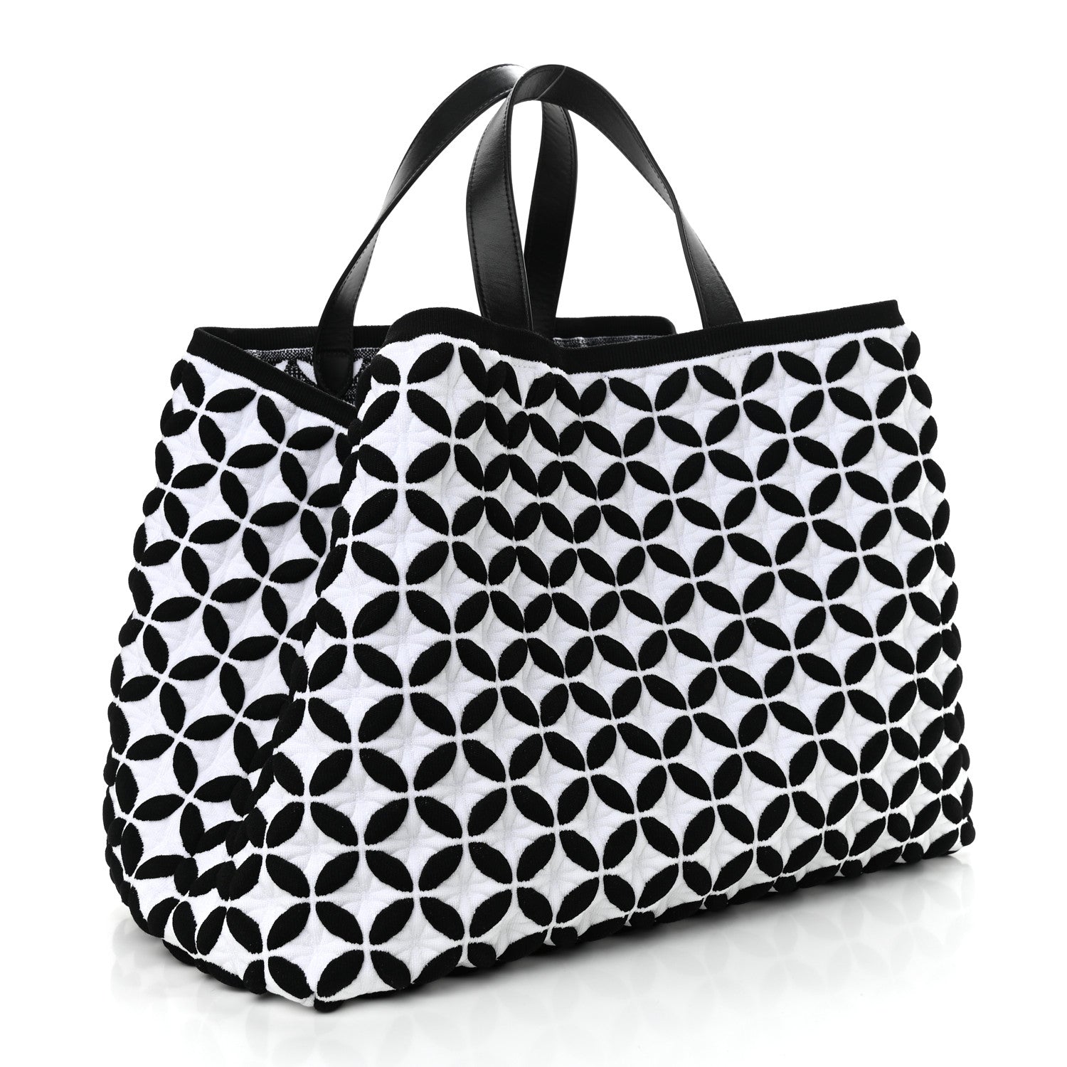 Alaia Knit Calfskin Maille Marco Petale Cabas Tote Black White 4 of 9
