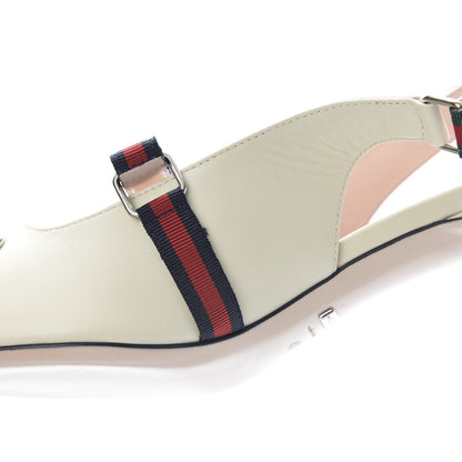 Gucci Malaga Kid Web Horsebit Low Heel Slingback Pumps 41 Vintage White 8 of 11