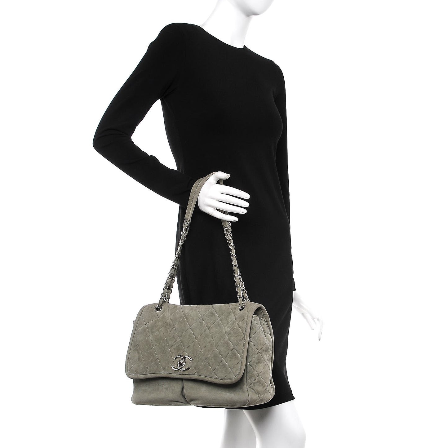 Ultra Soft Suede Calfskin Large Natural Beauty Flap Khaki