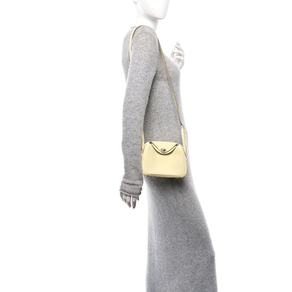 Hermes Taurillon Clemence Verso Mini Lindy 20 Jaune Milton Mushroom 2 of 11