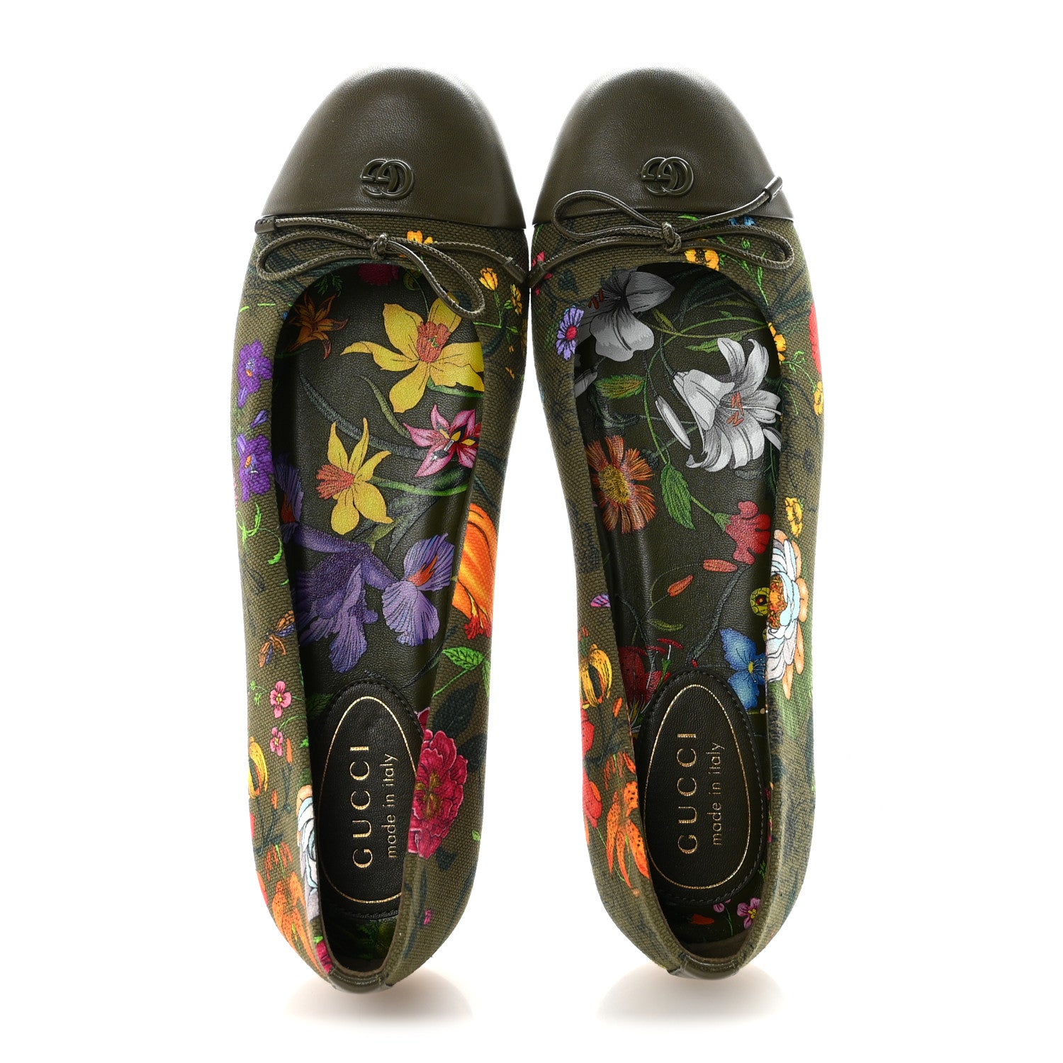 Gucci Sepang Flora Faded Canvas GG Marmont Ballerina Flats 39 Dark Green 2 of 10