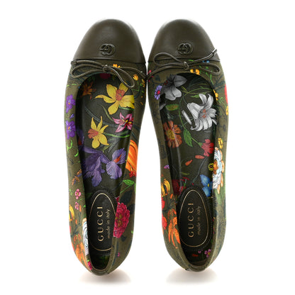 Gucci Sepang Flora Faded Canvas GG Marmont Ballerina Flats 39 Dark Green 2 of 10