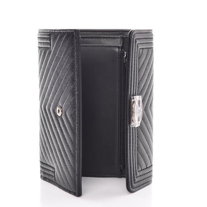 Chanel Caviar Chevron Quilted Medium Boy Flap Wallet Black 5 of 8