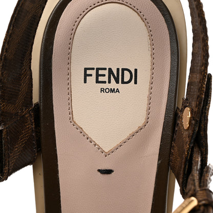 Fendi Glazed Fabric FF Wedge Sandals 40 Tobacco Moro 6 of 8