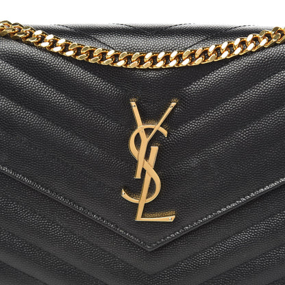 Saint Laurent Grain De Poudre Matelasse Chevron Monogram Chain Wallet Black 10 of 10