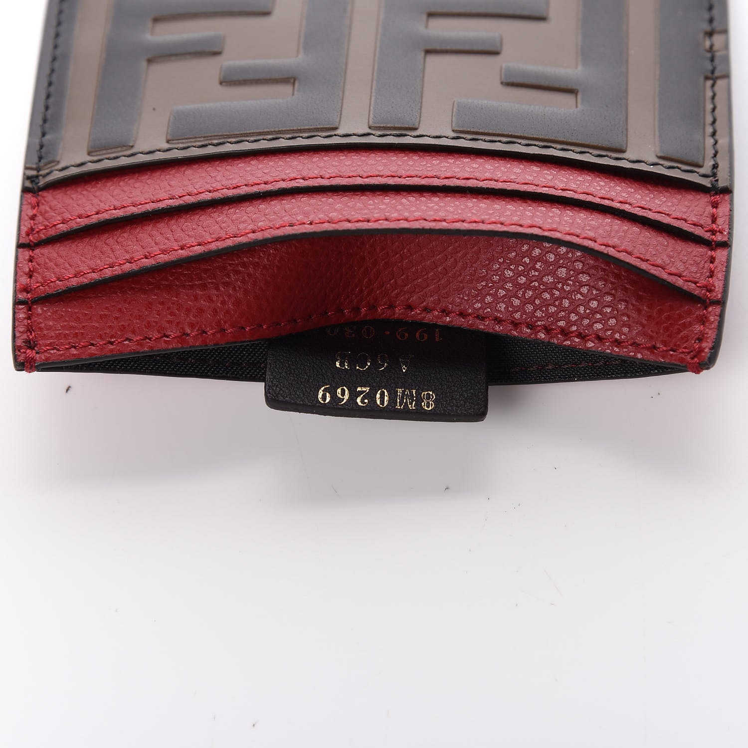 Fendi Vitello Cruise Bi-Color FF 1974 Embossed Card Holder Maya Black Fragola 6 of 9