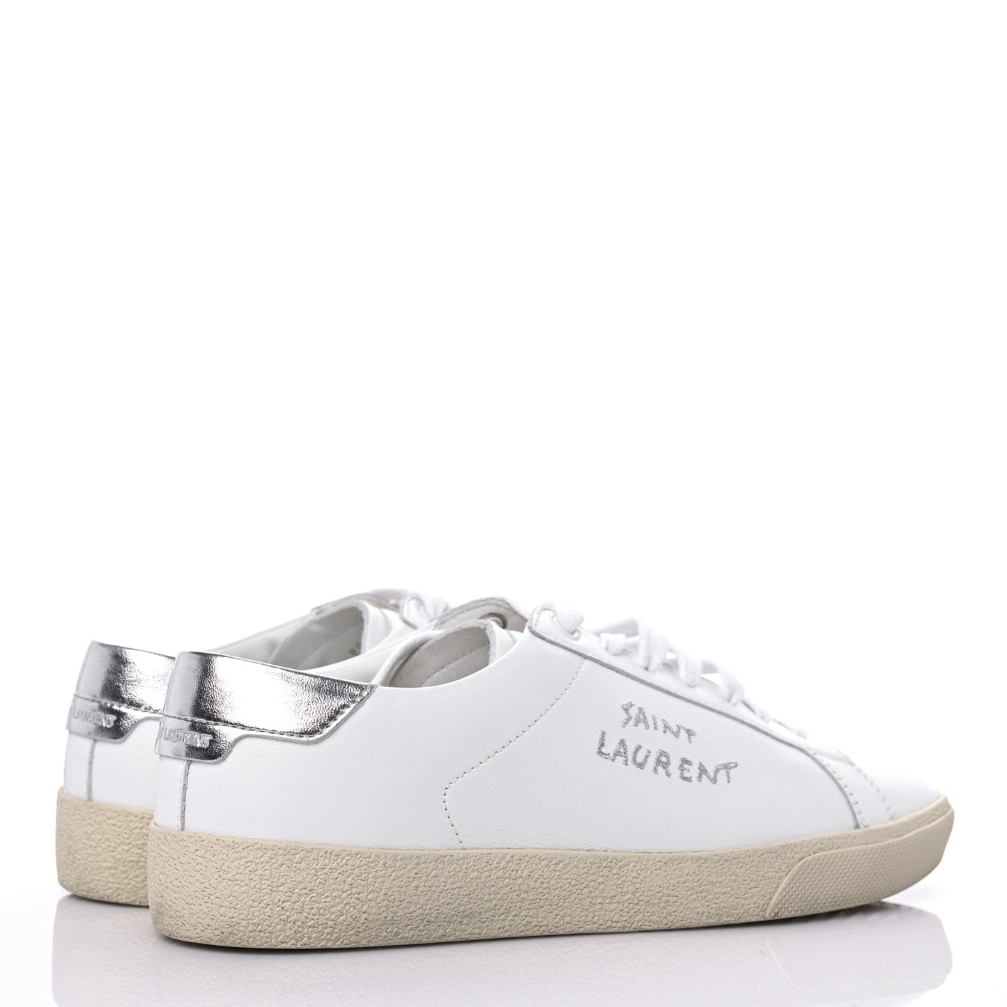Calfskin Embroidered Court Classic Sneakers 39 White Silver