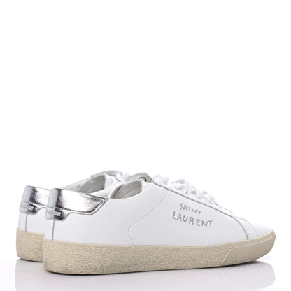 Saint Laurent Calfskin Embroidered Court Classic Sneakers 39 White Silver 4 of 12