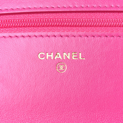 Chanel Wool Tweed Lambskin Quilted Chanel 19 Wallet On Chain WOC and Coin Purse Fuchsia 6 of 13
