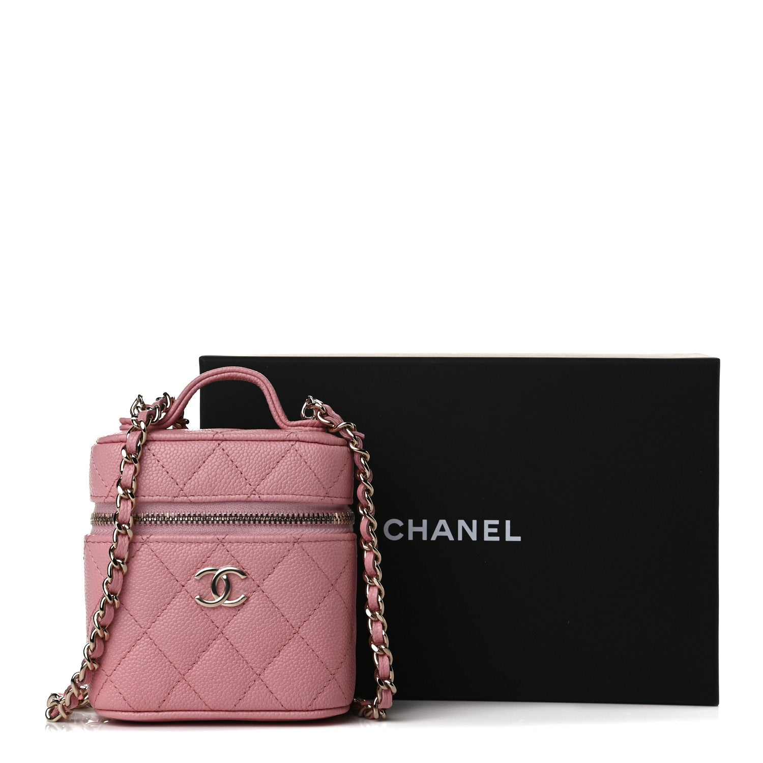 Chanel Caviar Quilted Small Handle With Care Vanity Case With Chain Pink 13 of 13