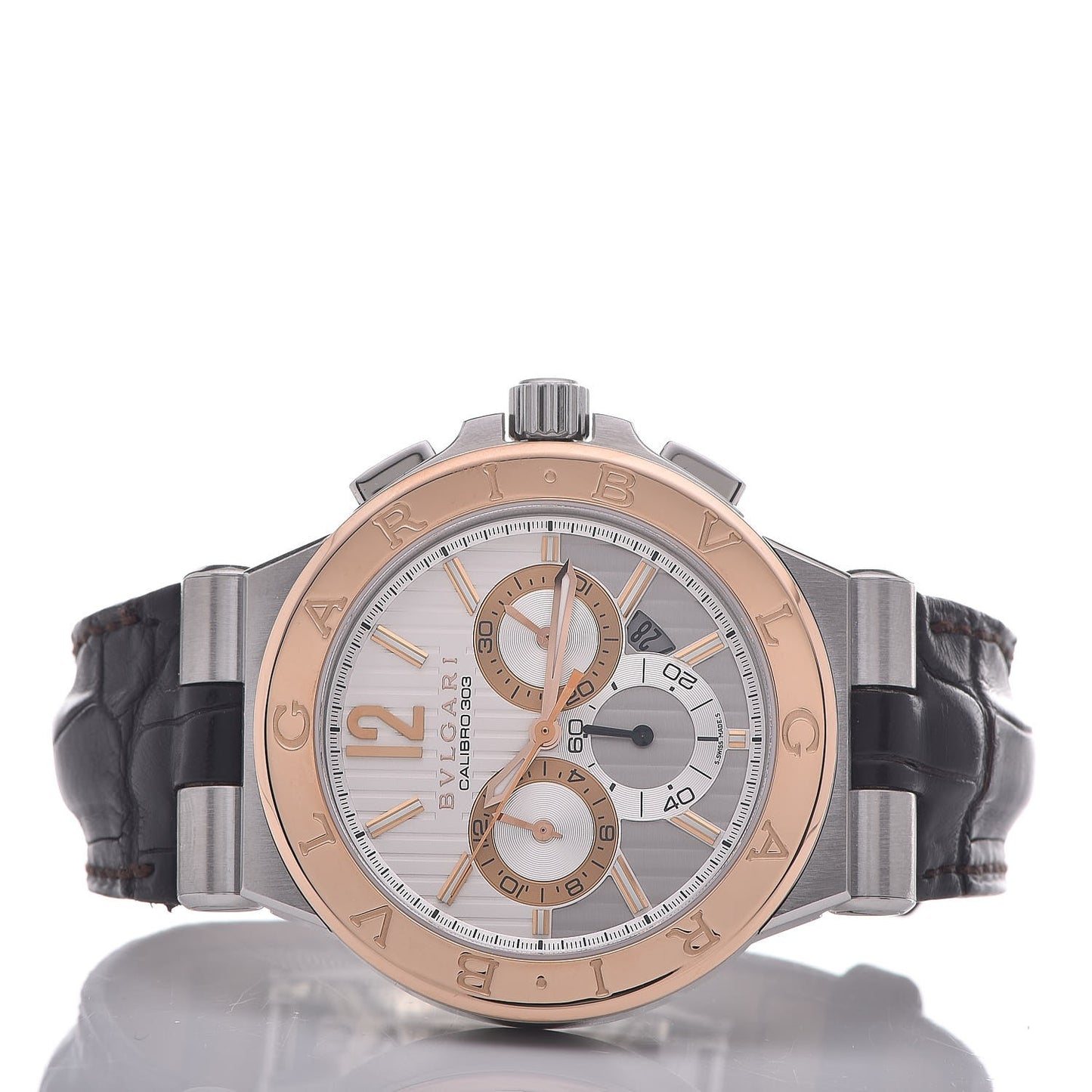 Stainless Steel 18K Rose Gold Alligator 42mm Diagono Calibre 303 Chronograph Automatic Watch