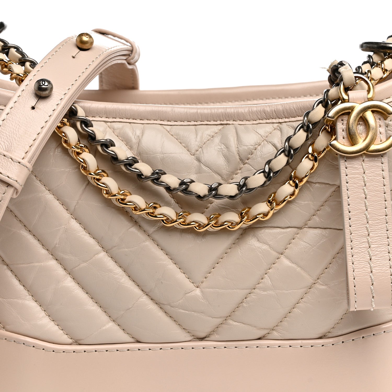 Chanel Aged Calfskin Chevron Quilted Small Gabrielle Hobo Ivory 8 of 12