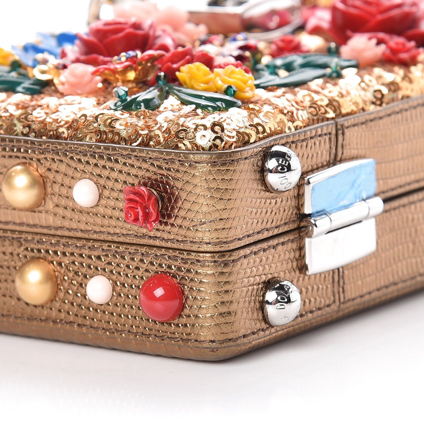 Sequin Floral Dolce Box Clutch Gold