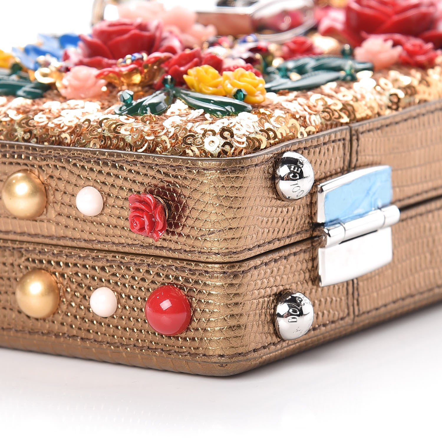 Dolce & Gabbana Sequin Floral Dolce Box Clutch Gold 4 of 7