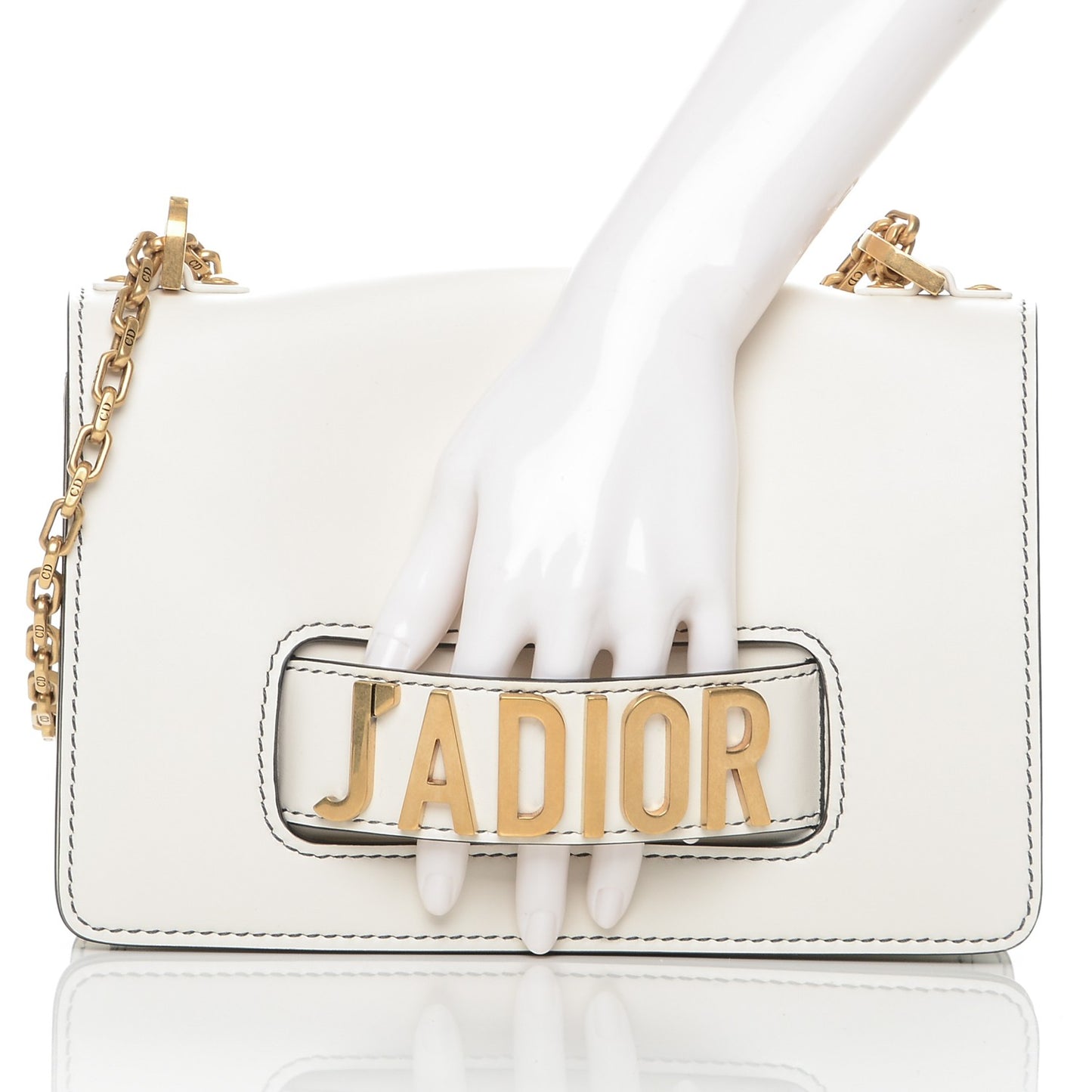 Calfskin J'Adior Chain Flap Bag Off White