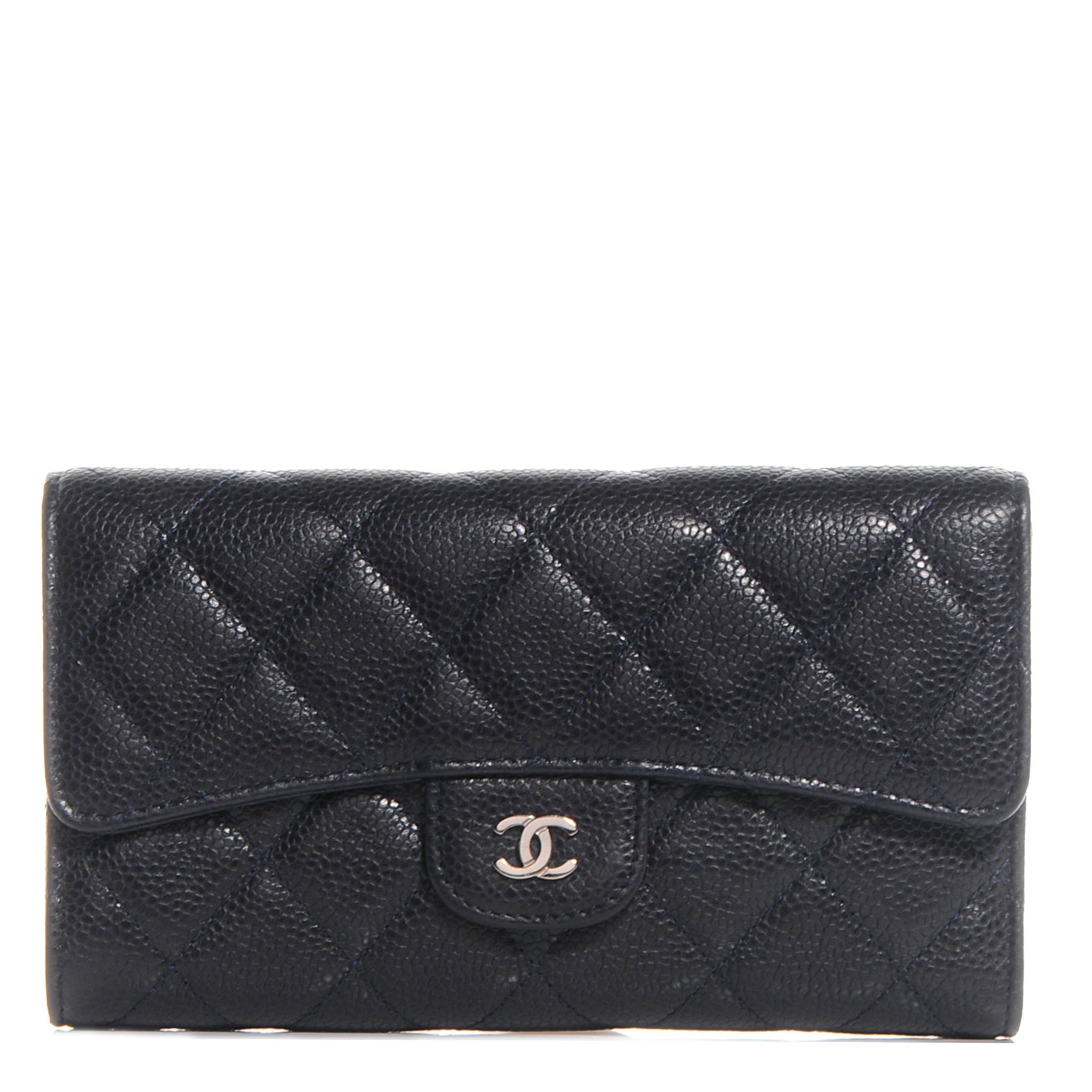 Chanel Caviar Quilted Long Flap Wallet Navy Blue 1 of 9