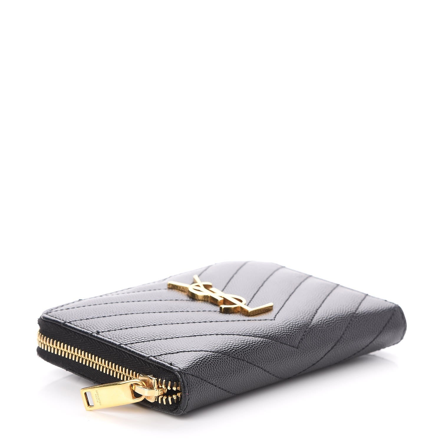 Saint Laurent Grain De Poudre Matelasse Chevron Monogram Zip Around Wallet Black 4 of 7