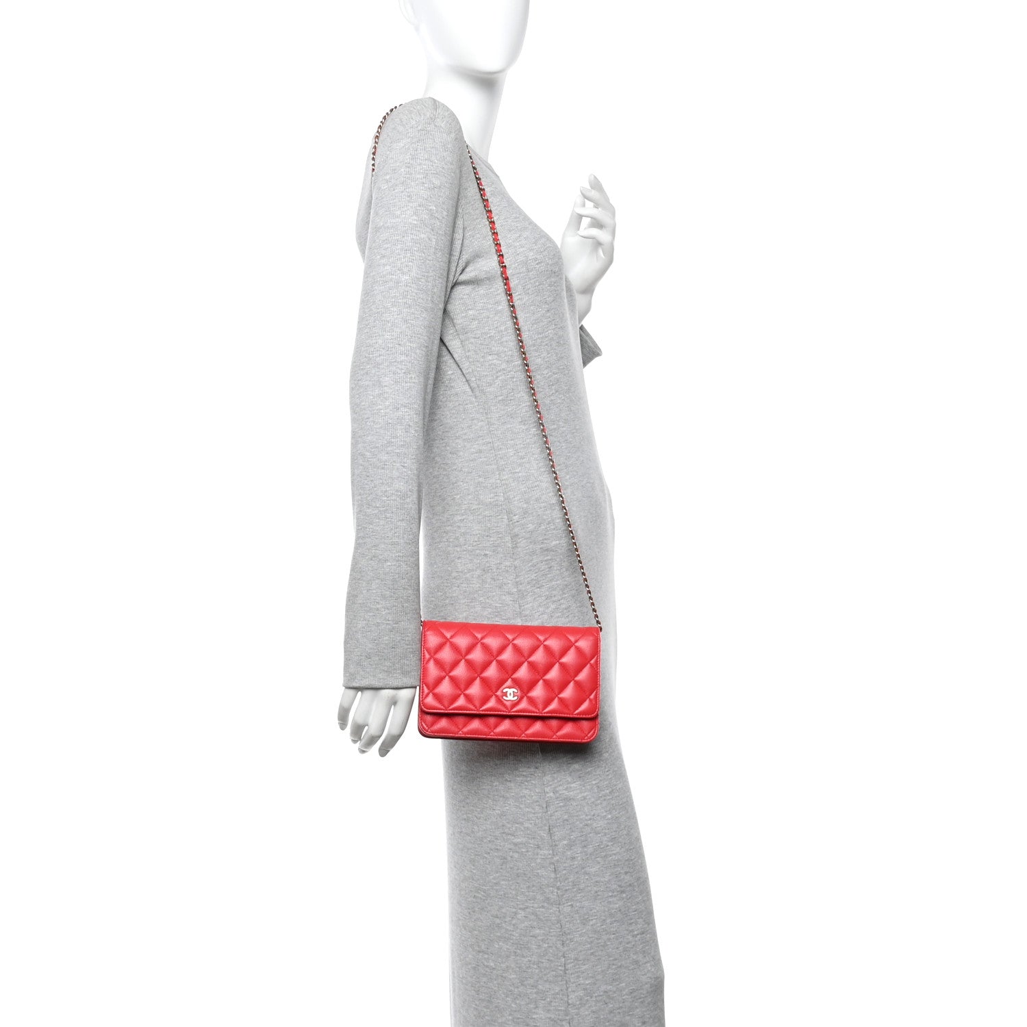 Chanel Caviar Quilted Wallet on Chain WOC Red 2 of 13