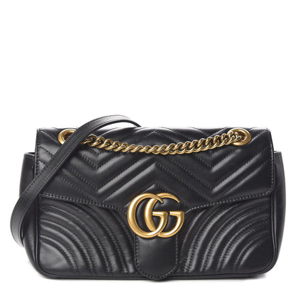 Gucci Calfskin Matelasse Small GG Marmont Shoulder Bag Black 1 of 10