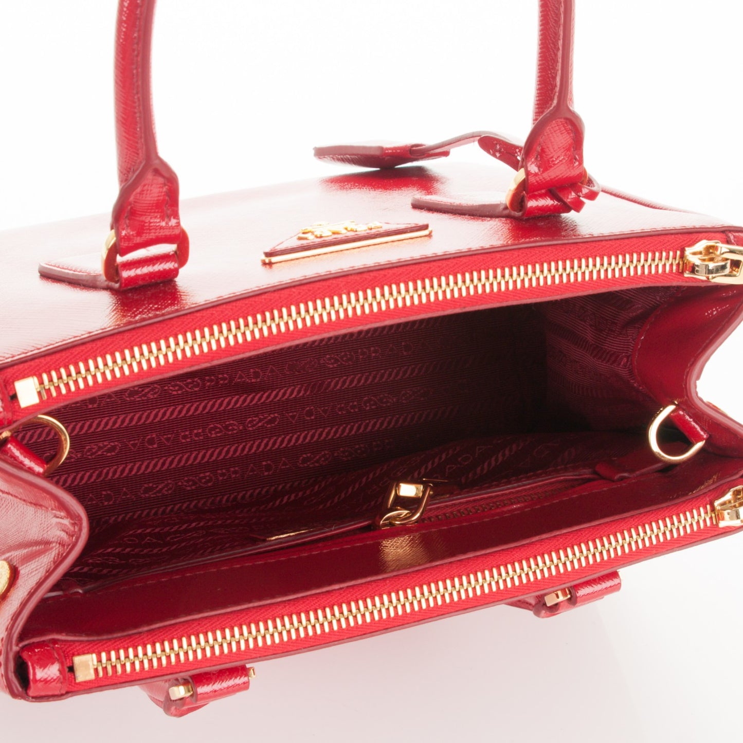 Saffiano Vernice Small Galleria Double Zip Tote Rosso