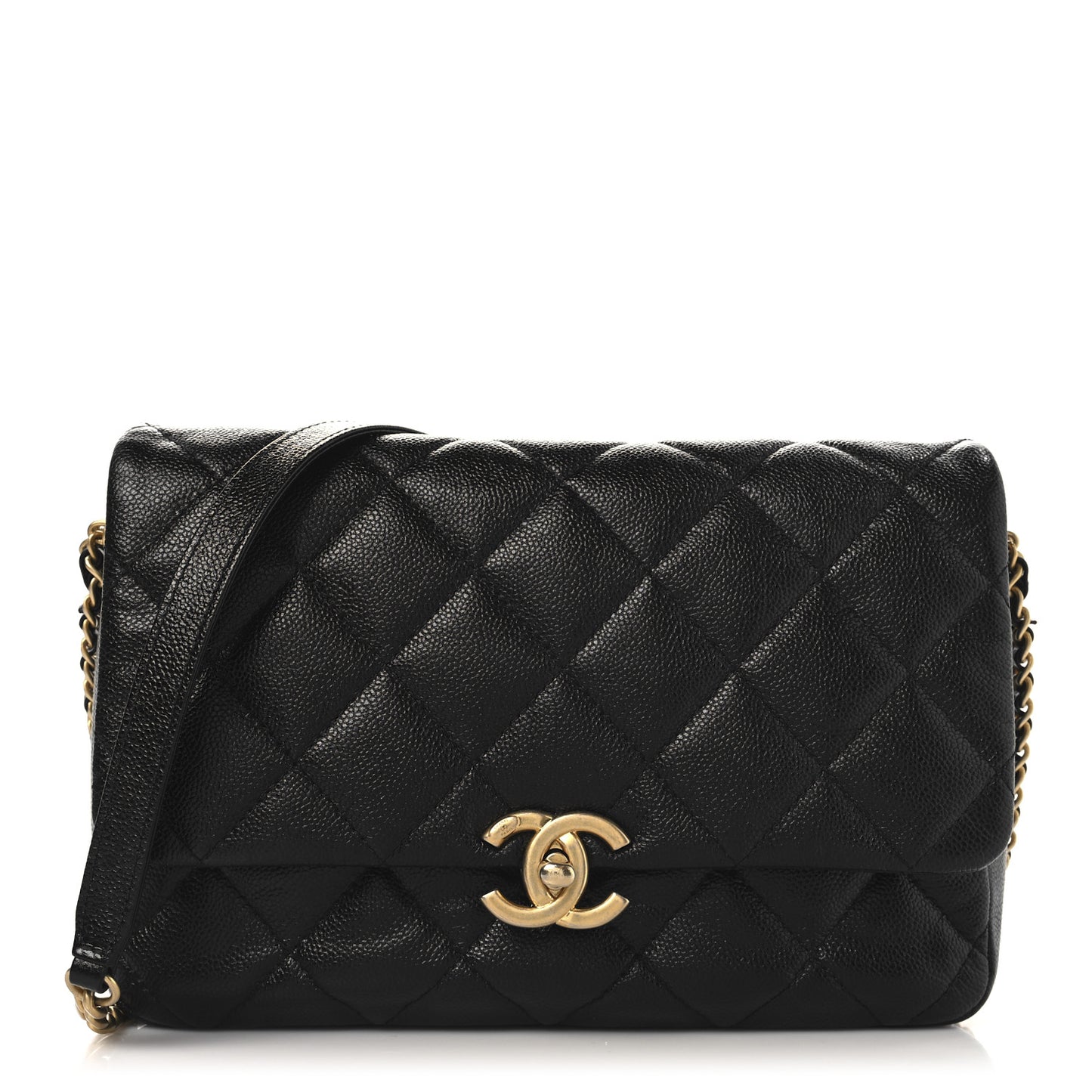 Shiny Caviar Quilted Large Chain Melody Flap Black