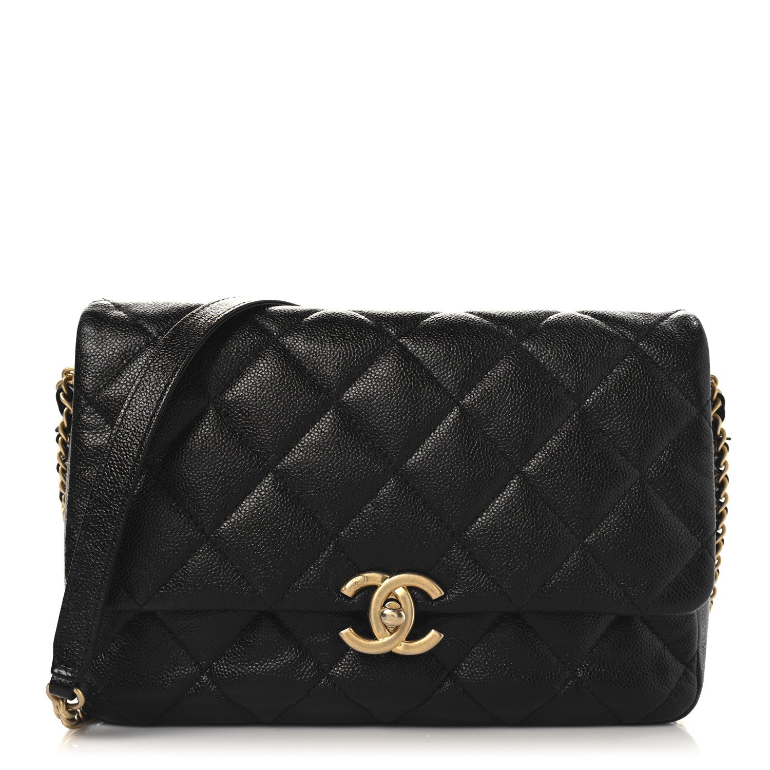 Chanel Shiny Caviar Quilted Large Chain Melody Flap Black 1 of 10