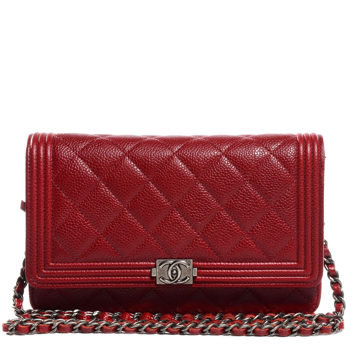 Caviar Quilted Boy Wallet On Chain WOC Red