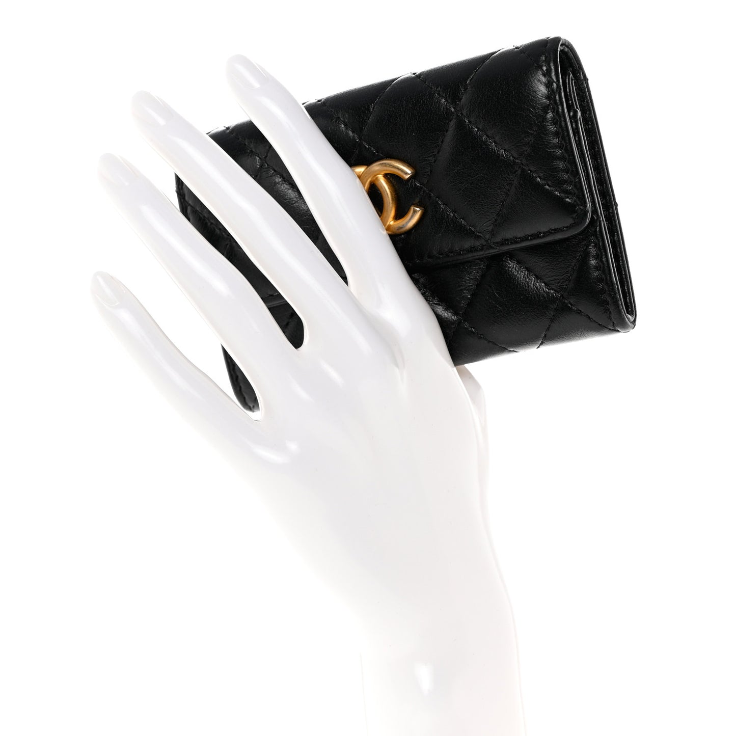 Lambskin Quilted Flap Card Holder Black