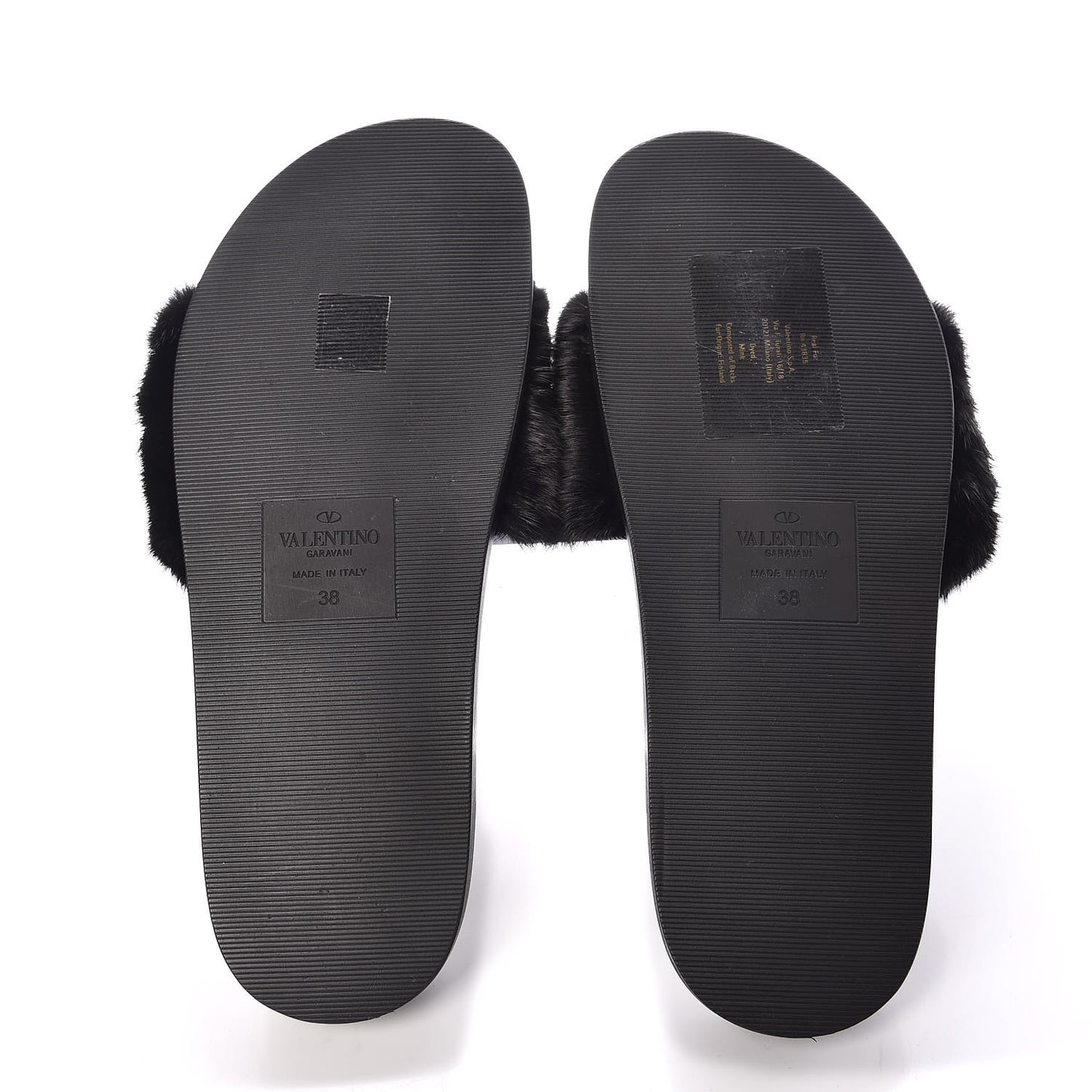 Mink Fur Rockstud Slide Sandals 38 Black