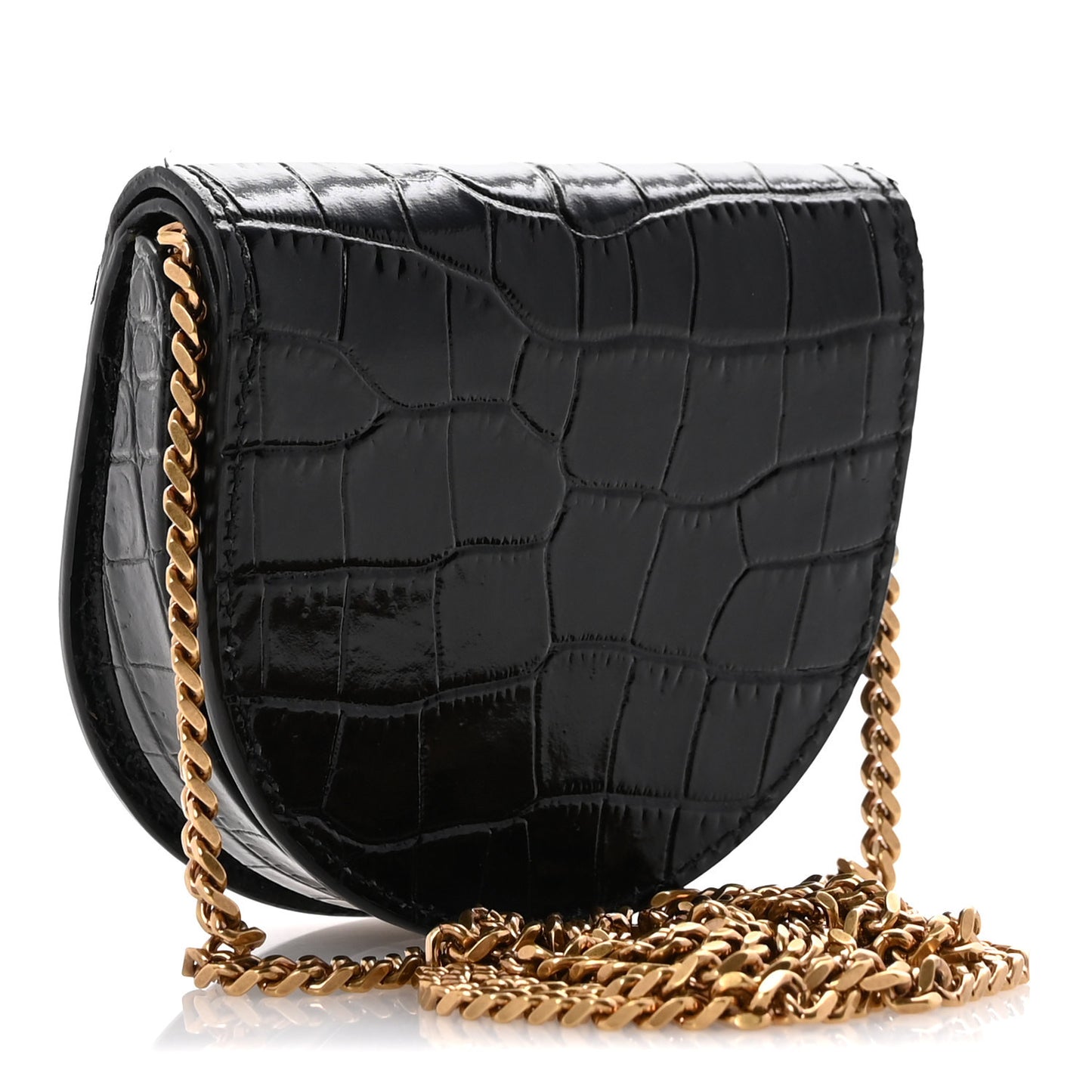 Patent Crocodile Embossed Monogram Baby Kaia Crossbody Bag Black