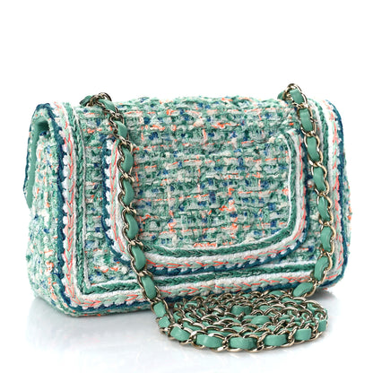 Chanel Tweed Quilted Mini Flap Green White Orange 3 of 11