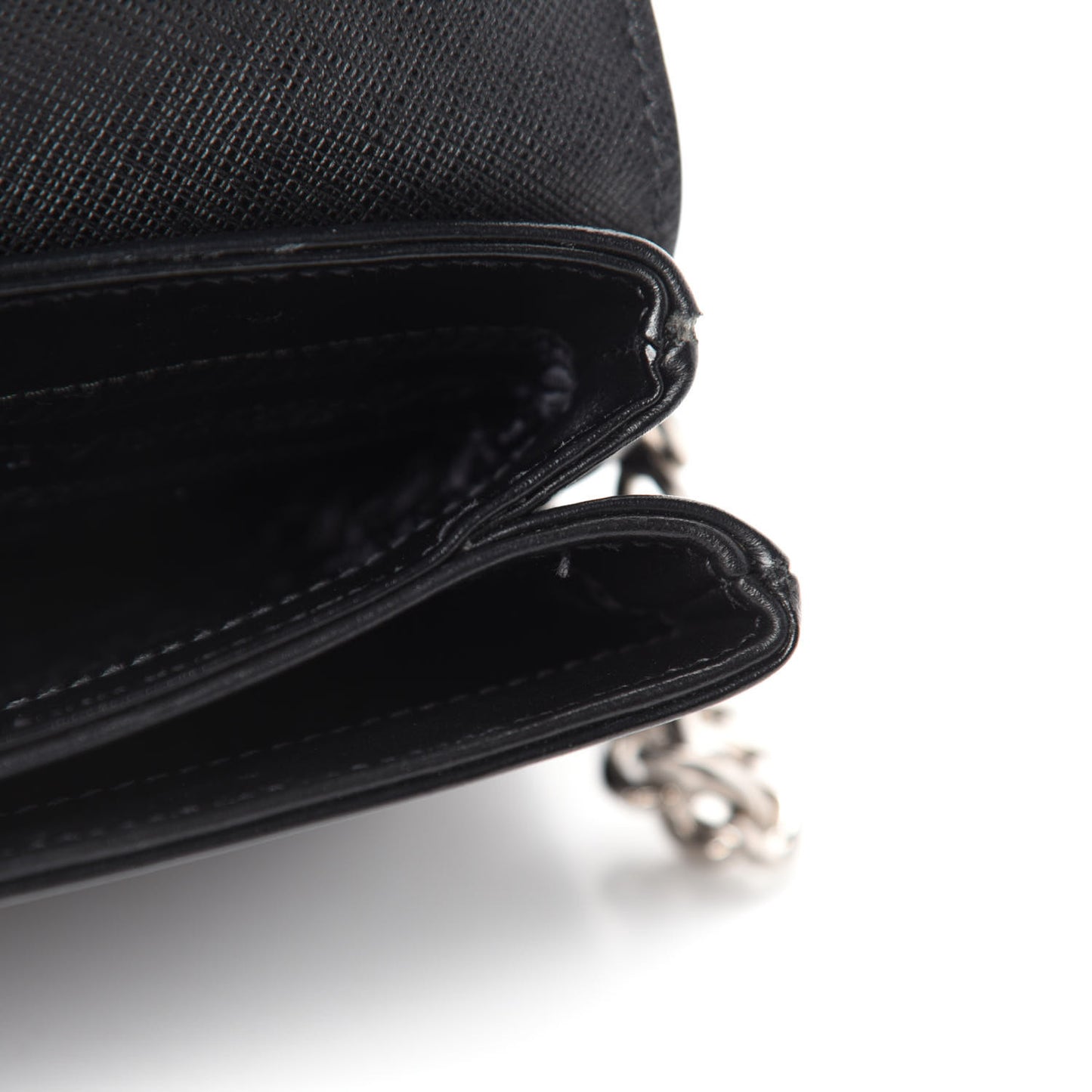 Saffiano Tessuto Nylon Chain Shoulder Bag Black