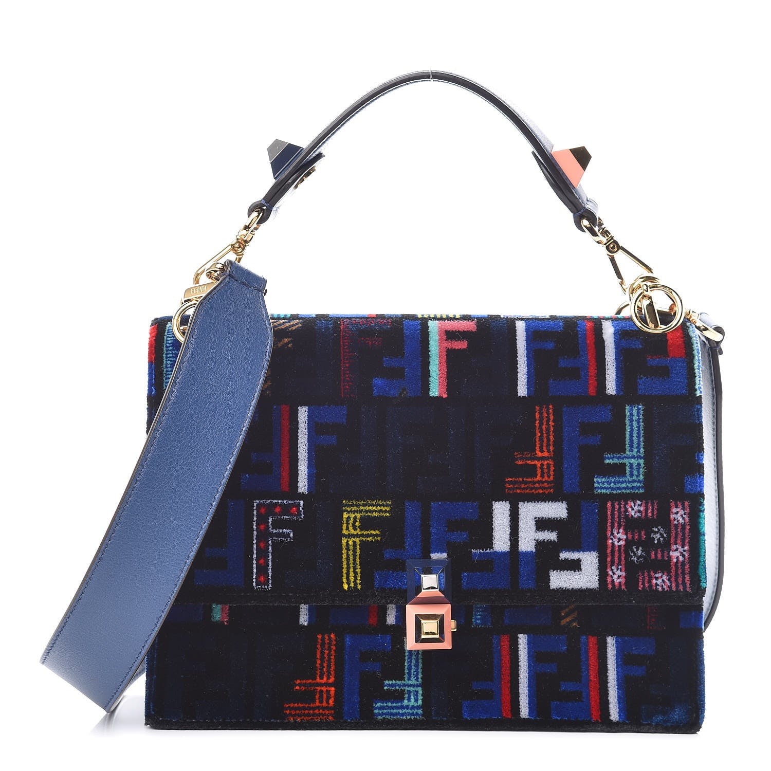 Fendi Velvet Vitello Dolce Fun Fair Kan I Shoulder Bag Blue Multicolor 1 of 11