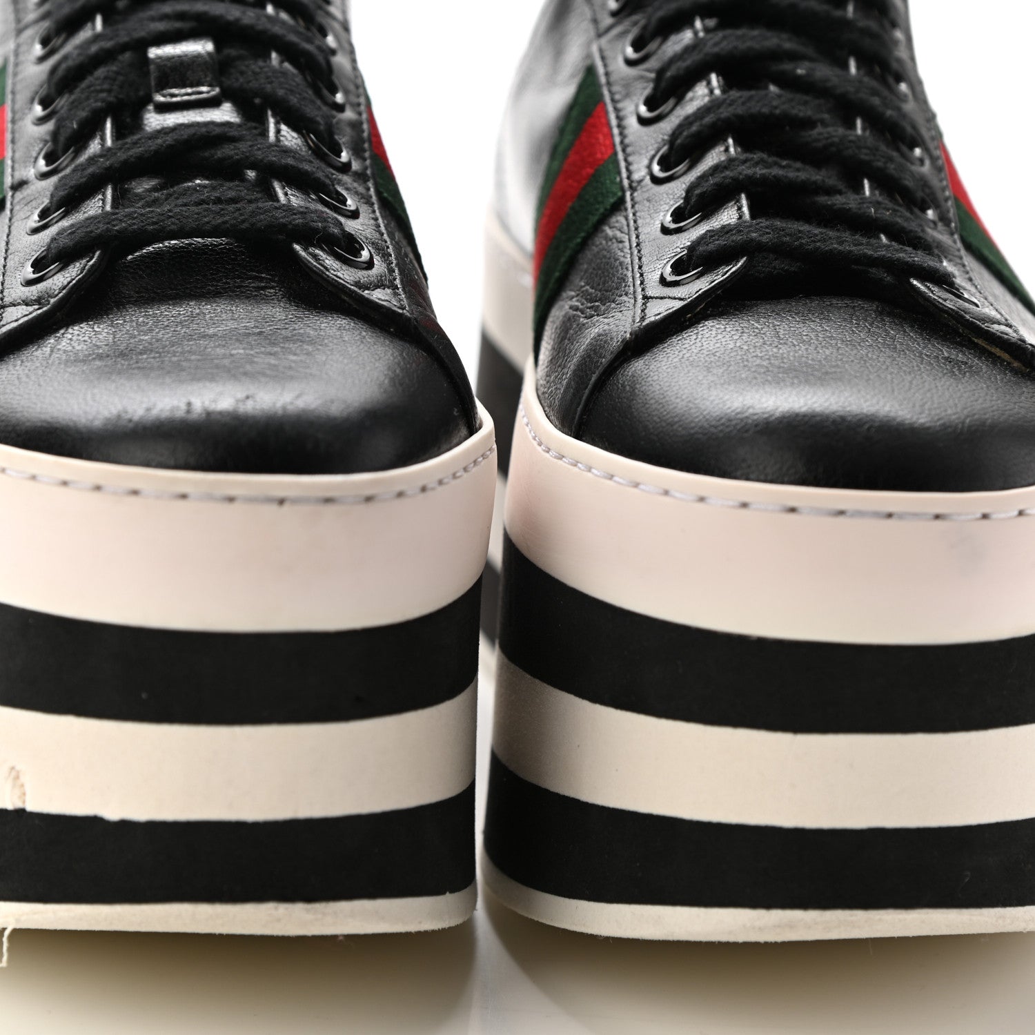 Gucci Malaga Kid Peggy Platform Sneakers 37 Black White 9 of 11