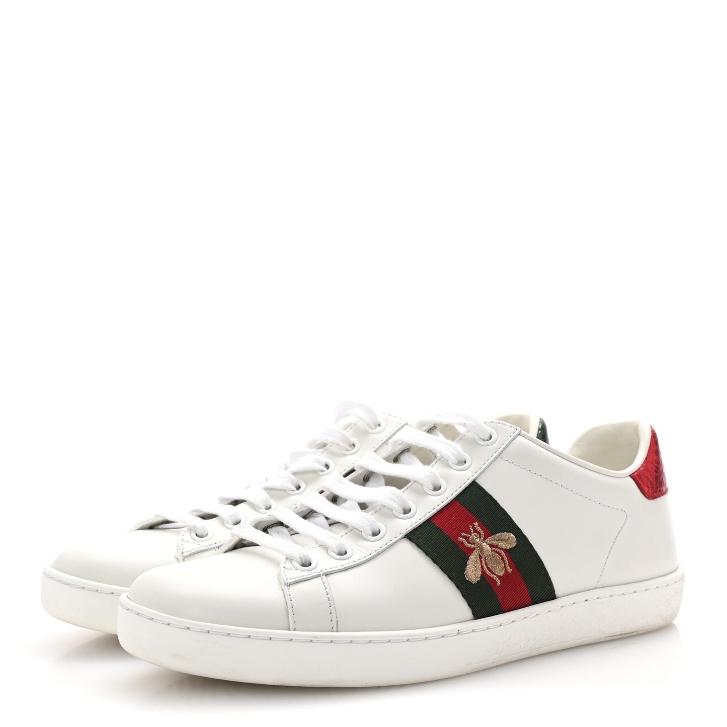 Calfskin Ayers Bee Embroidered Womens Ace Sneakers 36.5 White Green